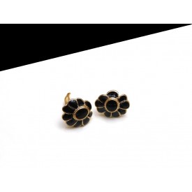 Cercei clips floare neagra cu 9 petale inegale